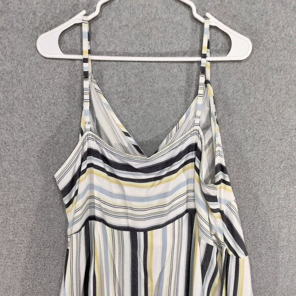 LOFT Plus Tank Dress Womens Size 16 Yellow Blue Striped Lined Belted V-Neck - Picture 11 of 14